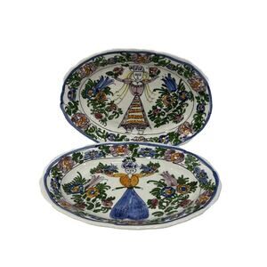 Kn Skyros Greek Pottery Wall Hanging Decorative Plates Colorful Floral Man Woman